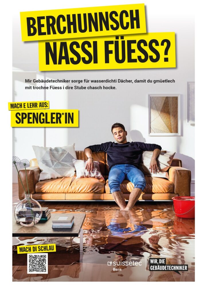 Flyer «Bechunnsch nassi Füess» für Lehrstelle als Spengler*in